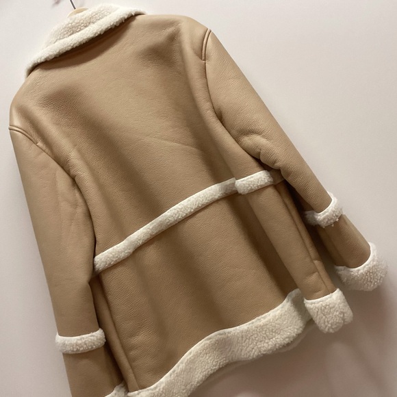 AVEC LES FILLES Colorblock Faux Shearling Snap Button Jacket Coat Tan Size Large - Picture 5 of 16